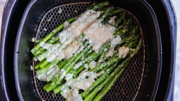 cooked parmesan asparagus in an air fryer