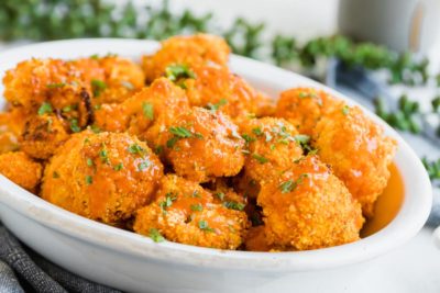 a bowl with crunchy buffalo cauliflower