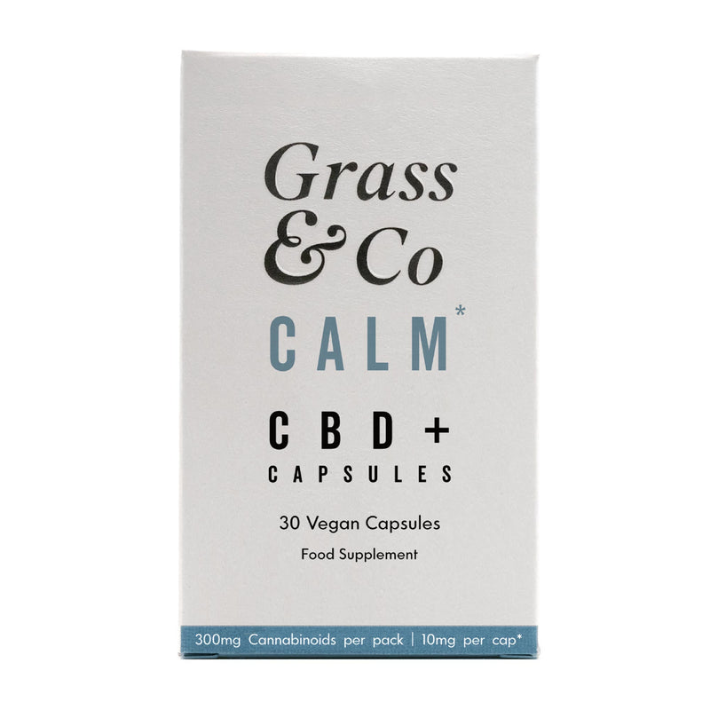 Front view of CALM CBD capsules for anxiety packaging.