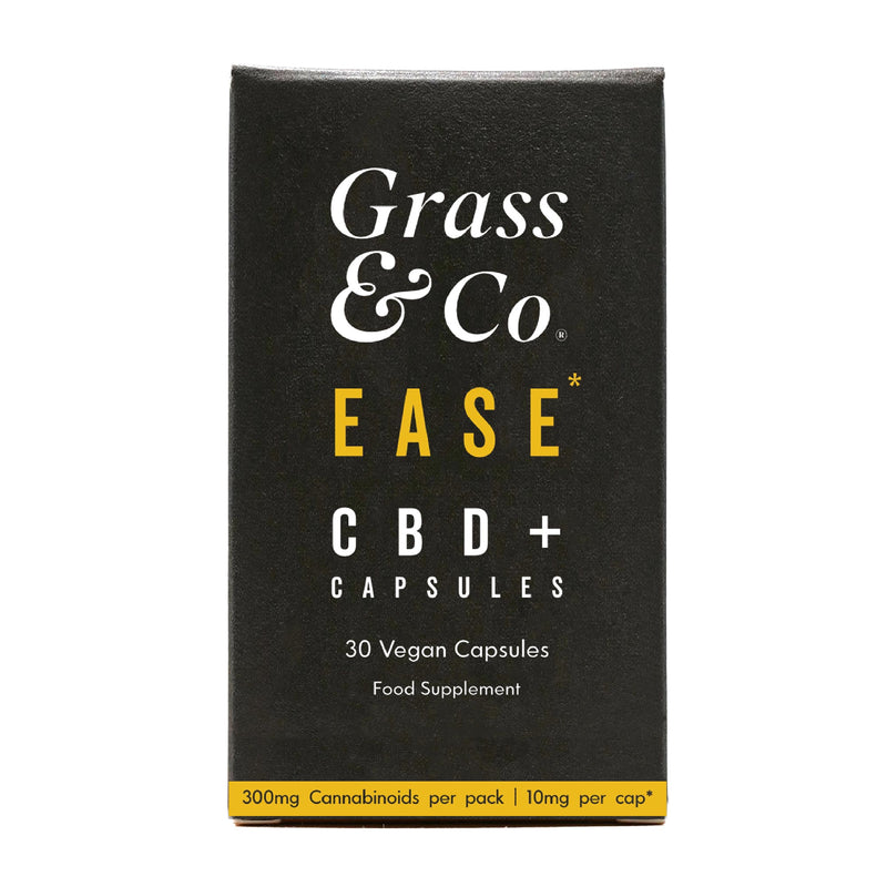 Front view of EASE CBD capsules for pain packaging.