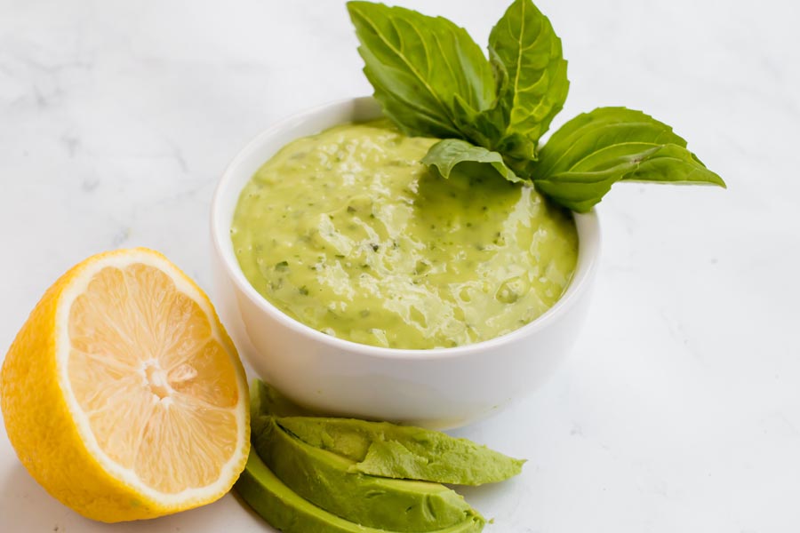 green goddess dressing with avocado and lemon