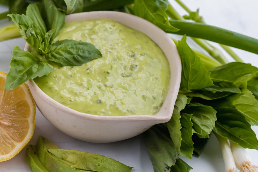 basil lemon avocado green goddess dressing