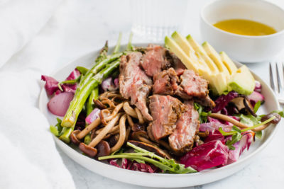 grilled steak salad with grilled vegetables and lime vinaigrette