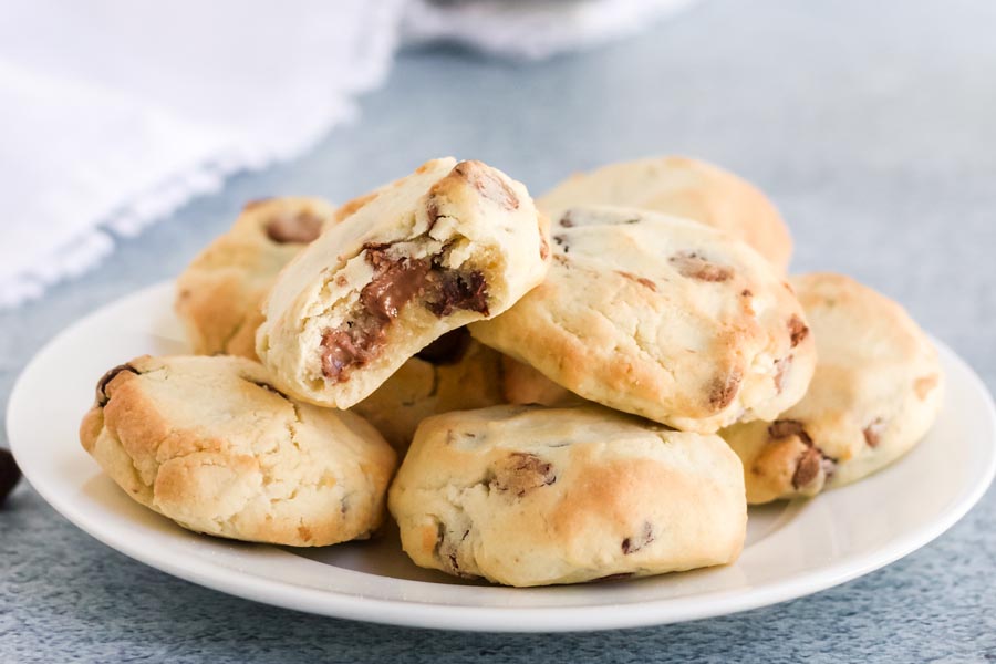 air fryer cookies on a plate with melted chocolate coming out