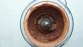 creamy avocado brownie batter in a food processor