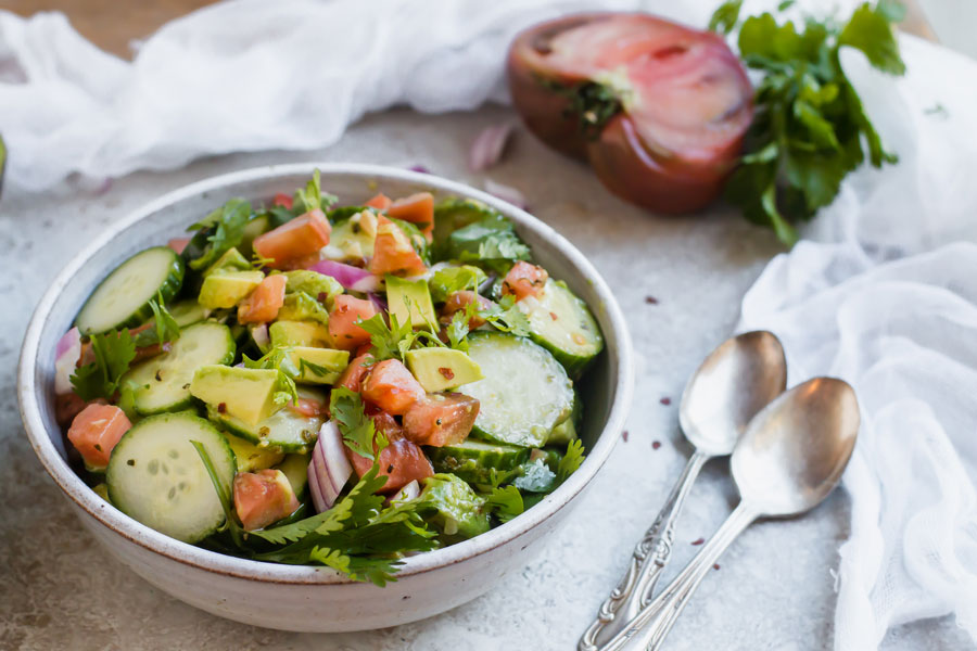 bowl of cucumber avocado salad