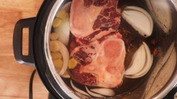 beef bones, onions and ginger in an instant pot