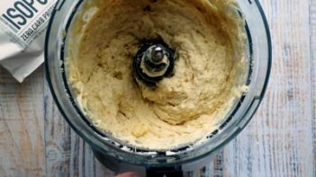 mixed bread dough in a food processor