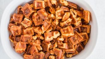 dry chaffle breading on in a casserole dish