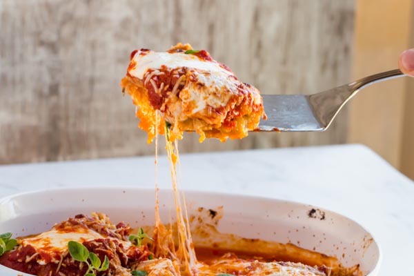 keto chicken parmesan cheese pull