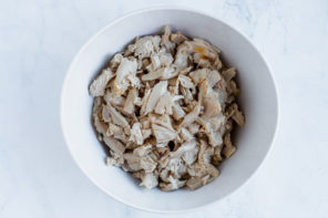 shredded chicken a white bowl