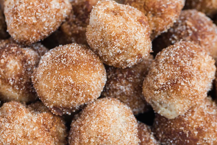 close up of cinnamon sugar keto churro bites