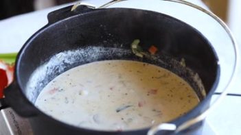 creamy chowder simmering in a dutch oven