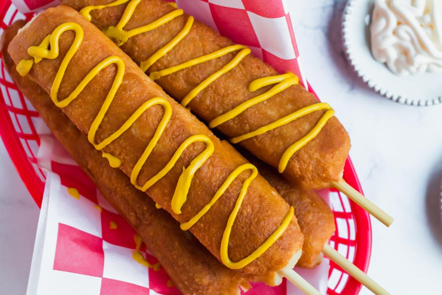 keto corn dogs in basket