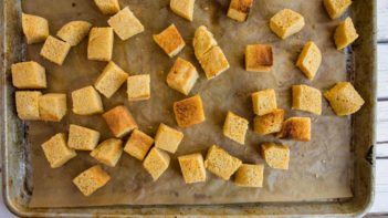 toasted keto cornbread on a baking tray