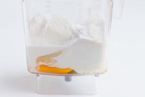 pancake ingredients in a blender