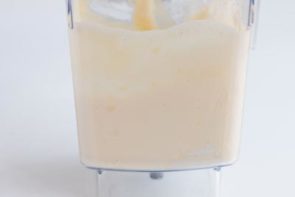 a blended puree of pancake batter in a blender