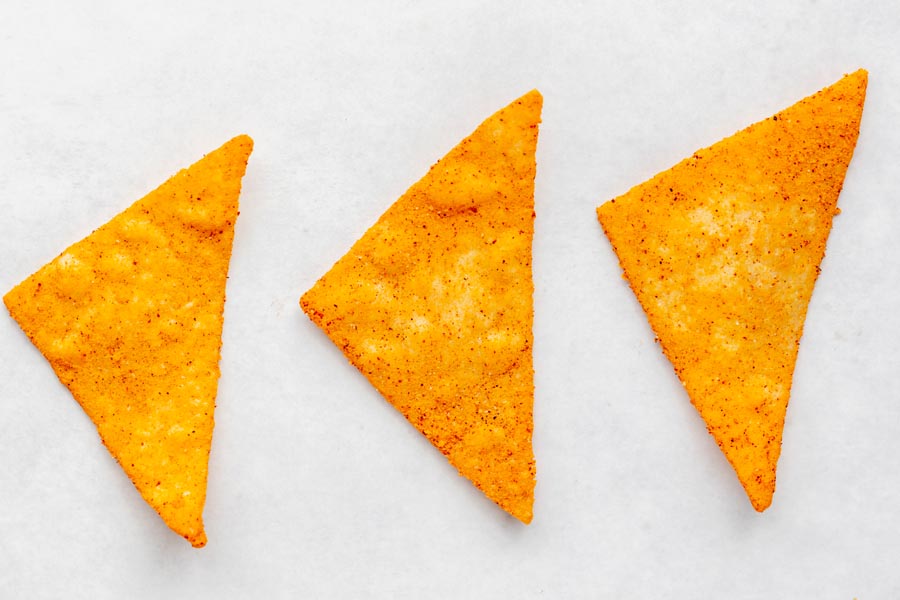 three nacho chips in a row