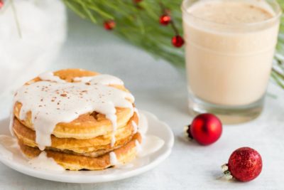 eggnog chaffle with creme anglaise on top