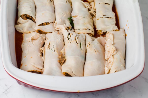 deli sliced chicken meat with enchilada filling