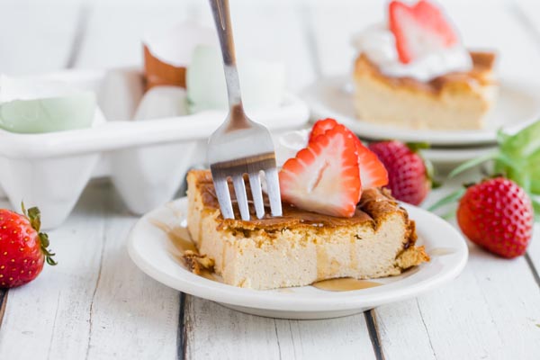 sticking a fork in a slice of french toast