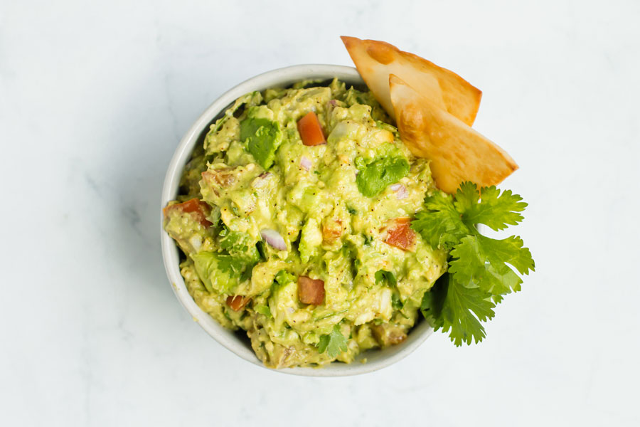 overhead shot of homemade guacamole