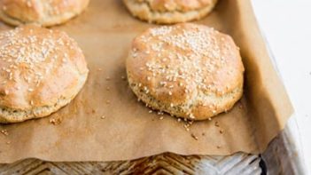 baked hamburger buns on a tray