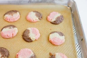 keto neapolitan cookie dough on a baking tray