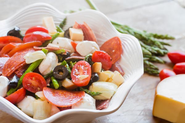 green asparagus in an antipasta salad