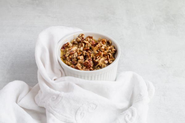 pecan pie mug cake in a ramekin