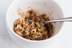 keto pecan pie topping mixed in a bowl