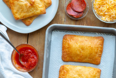 keto pizza pockets on a pan