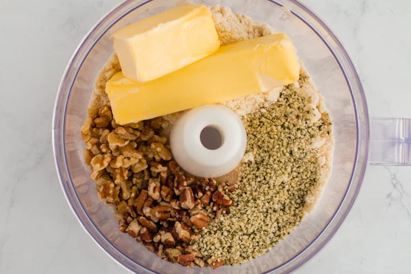 crumble topping ingredients in a food processor