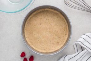 A no-bake crust pressed into a springform pan.