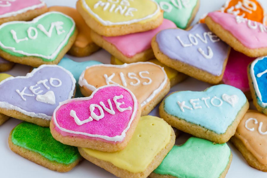 conversation heart cookies with different words on them