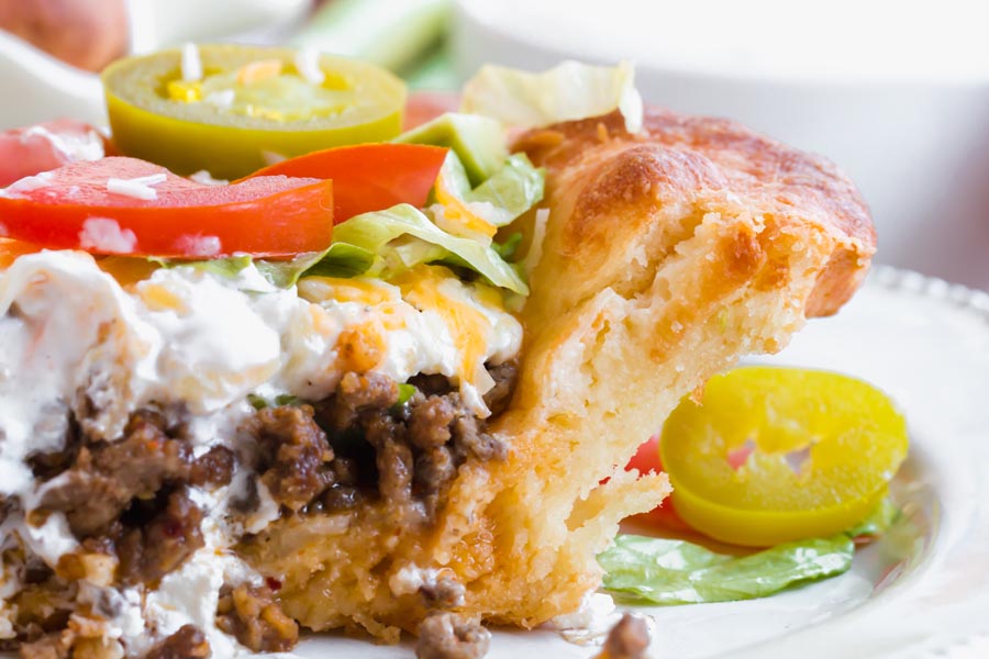 leafy lettuce on savory pie crust