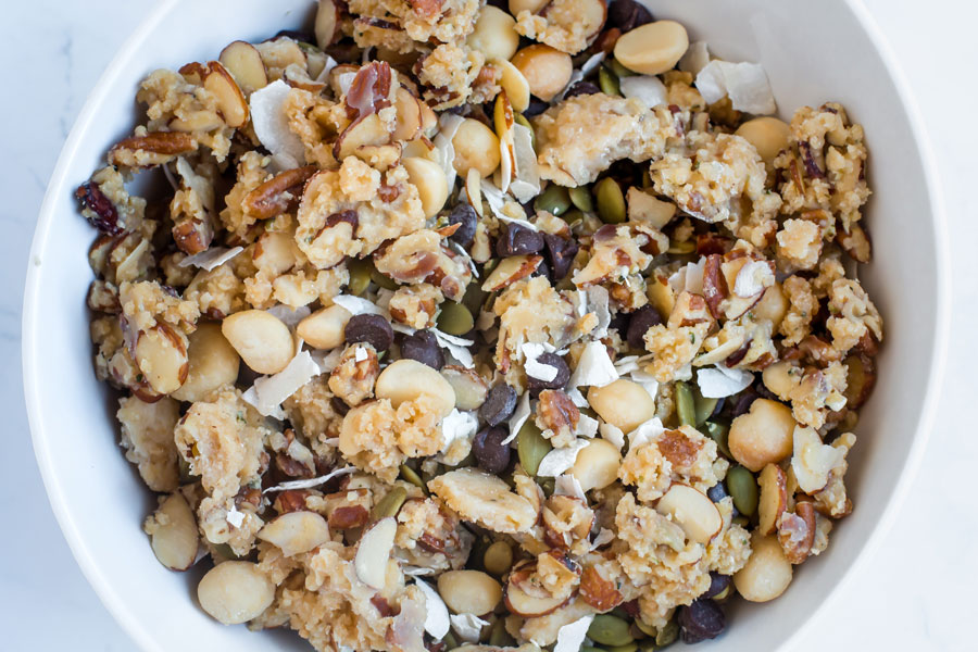 overhead shot of keto trail mix for hiking