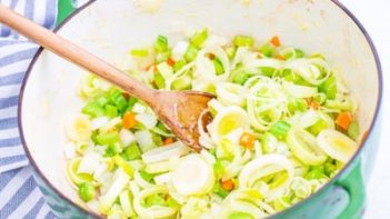 vegetables sauteeing in a stockpot