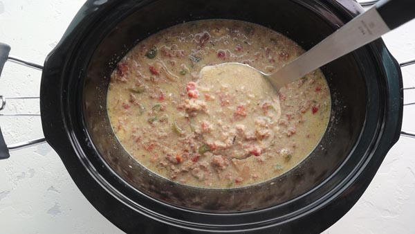 creamy keto hamburger taco soup in a slow cooker