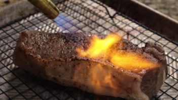 blow torching a steak