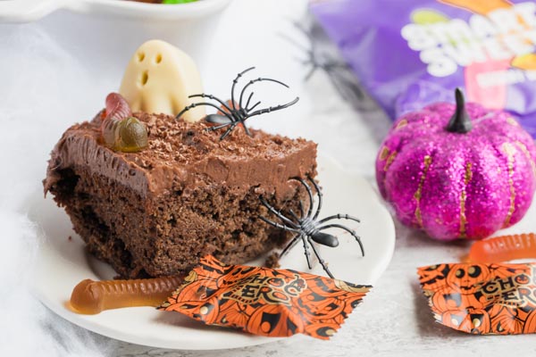 a slice of chocolate halloween cake