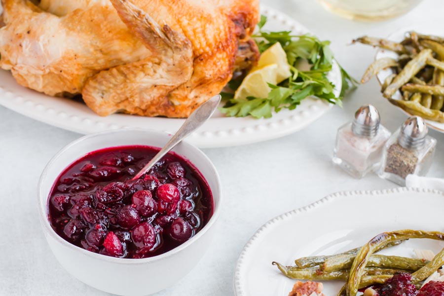 keto cranberry sauce on thanksgiving table