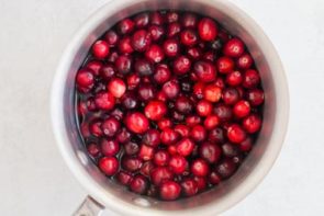 whole cranberries in a sauce pan